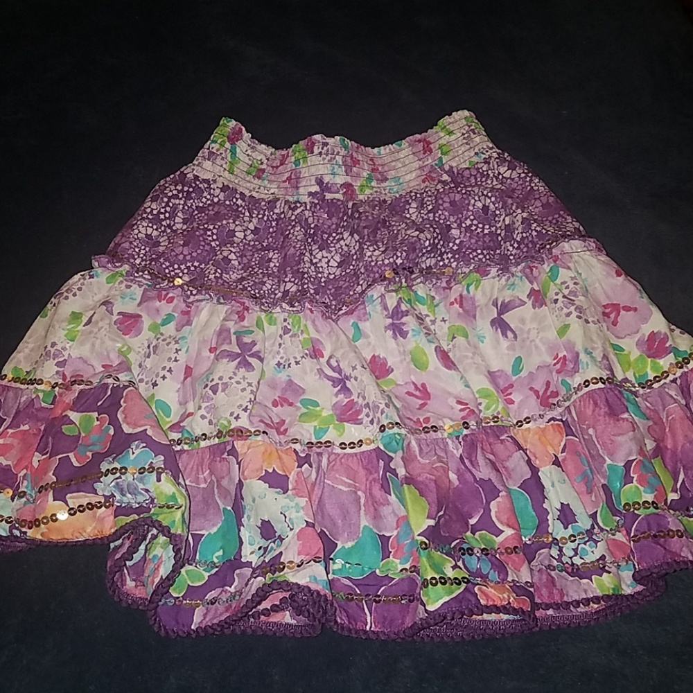 Girls floral purple ruffle skirt